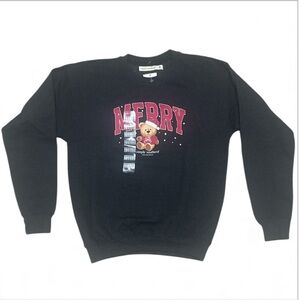 Simply Southern Youth Merry Bear Charcoal Christmas Sweatshirt NWT